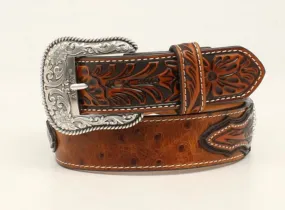 ARIAT Ostrich Embossed Tabs Belt - Brown