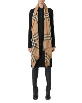 Burberry Lightweight Wool Silk Scarf in Tan/Beige