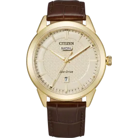 Citizen Rolan Goldtone Watch with Leather Strap AW0092-07Q