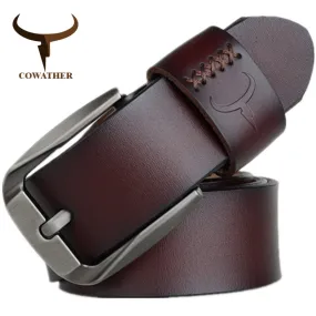 COWATHER Vintage style pin buckle cow genuine leather belts for men