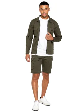 Enzo | Mens Cargo Overshirt Tracksuit With Shorts Set