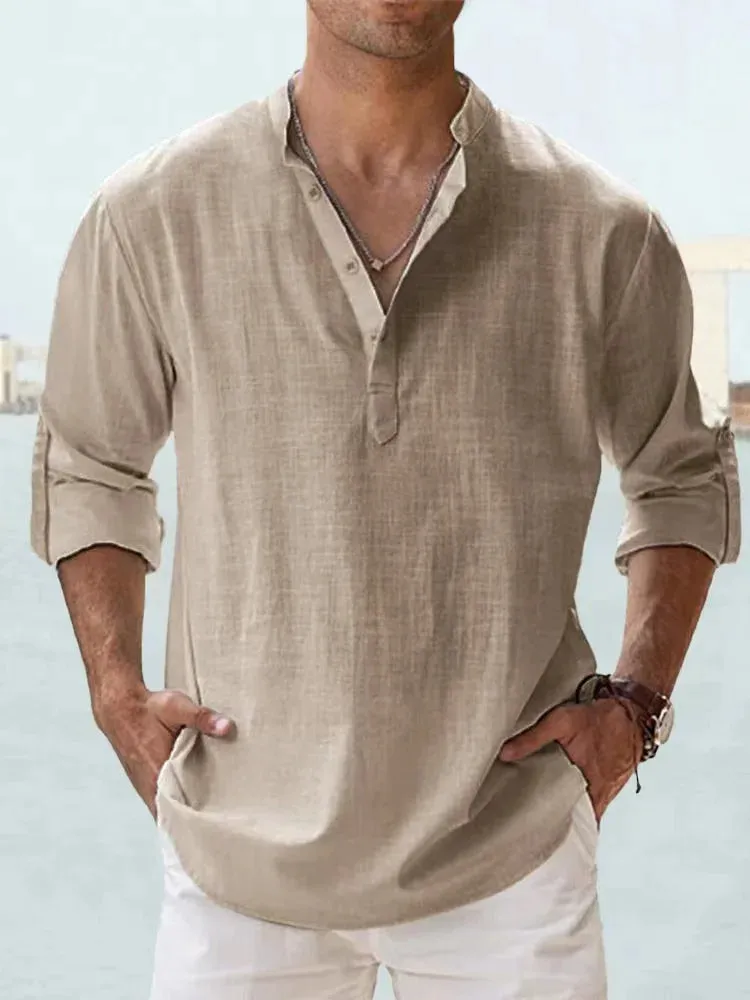 Linen Blend Shirt for Men's Casual Wear
