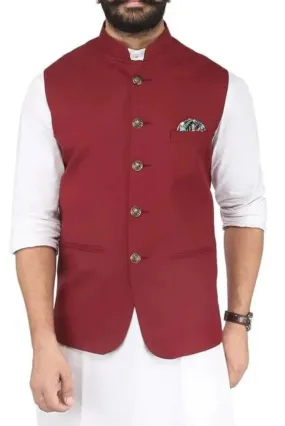 Men Half Nehru Jacket Style Maroon Formal Jacket Wedding Outwear Perfect Traditional Jacket For Men's