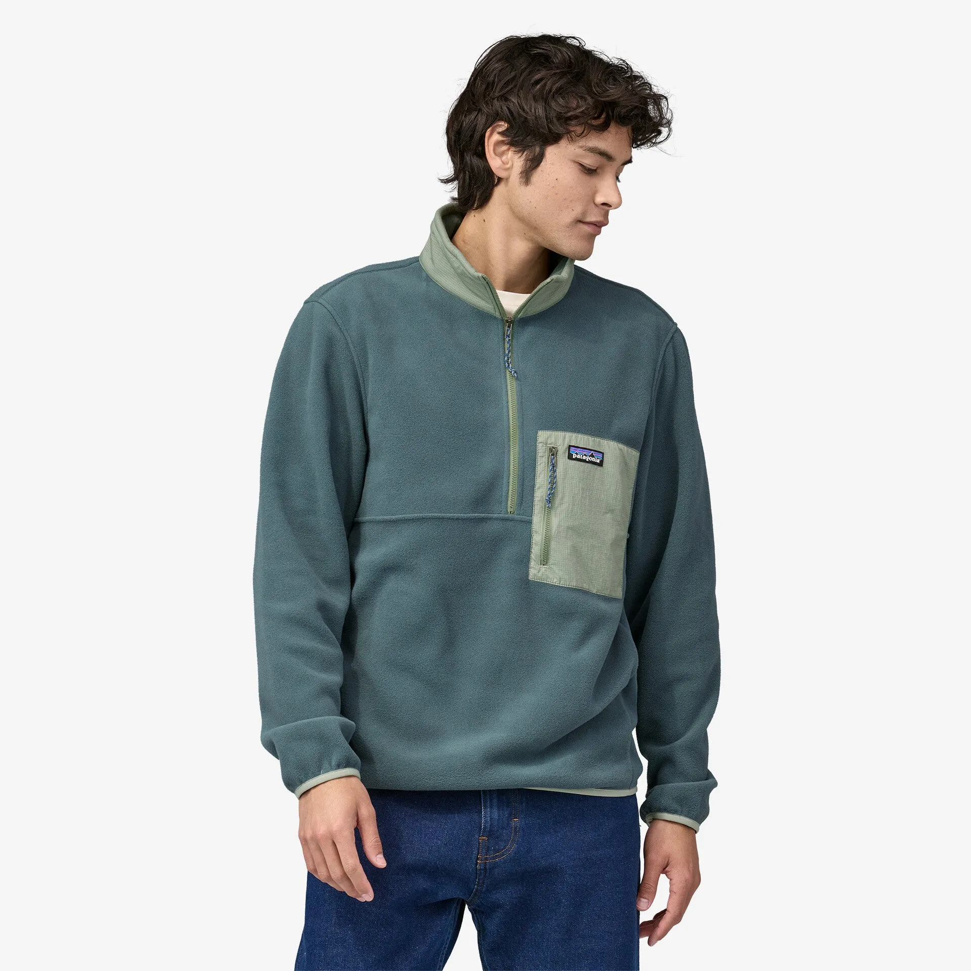 Men's fleece pullover with 1/2 zip Microdini Patagonia, nouveau green