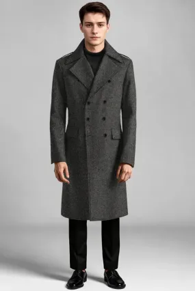 Men's  Grey Trench Coat Regular Fit Notch Lapel Single Breasted Top Coat Winter Warm Tweed Business Semi Long Jacket Overcoat