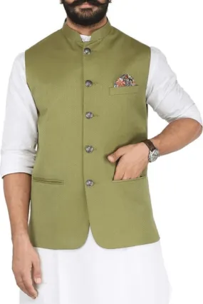 Men's Olive Green Nehru Style Jacket 3 Front Pocket Half Jacket Wedding Wear Traditional Wear Gift For Him