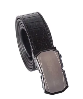 Men's Plain Steel Black Leather Buckle Belt