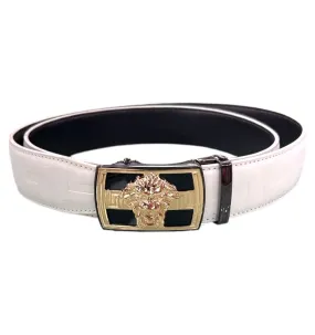 White Men's Leathers Belt Gold Buckle Fashion Design